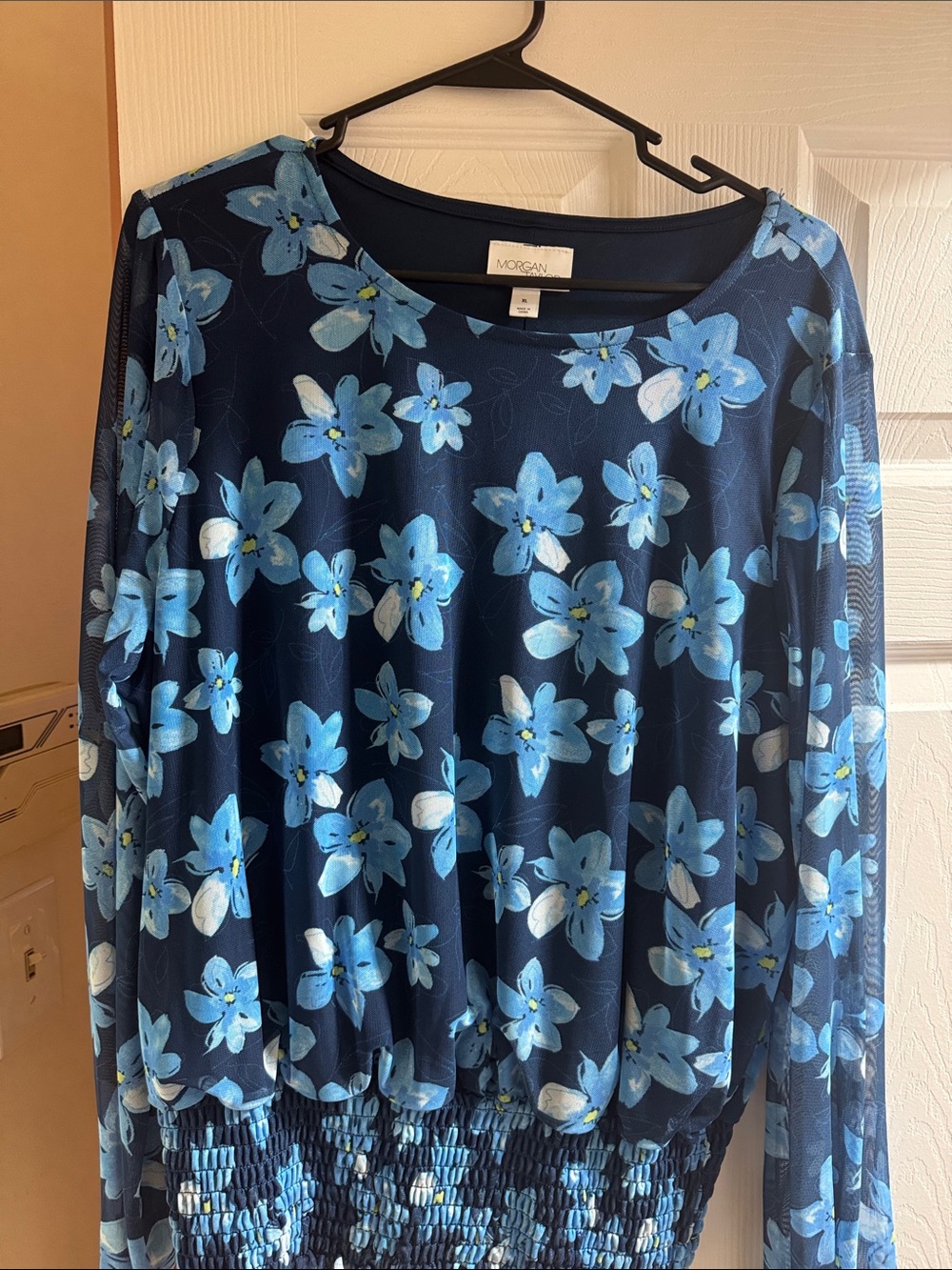 Morgan Taylor Navy Top with Light Blue Floral Print